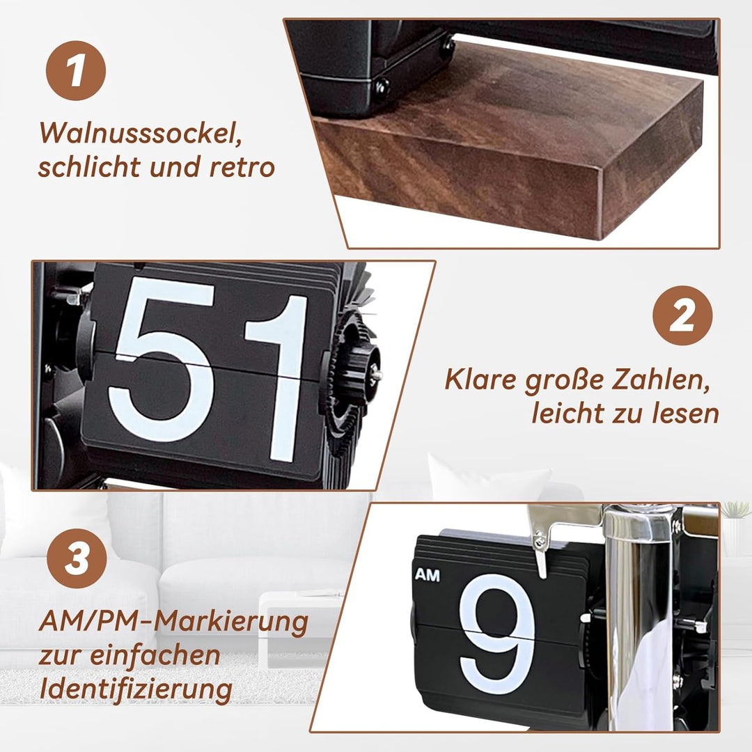 Baoblaze Flip-Tischuhr, automatische Seitenumblätteruhr, Retro-Flip-Down-Uhr, Tischuhr, mechanische