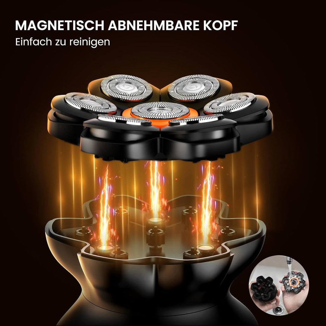 Glatzen Rasierer Herren,MAXGROOM 7D Glatzenrasierer, Wasserdichter Kopfrasierer Glatze,Magnetische K