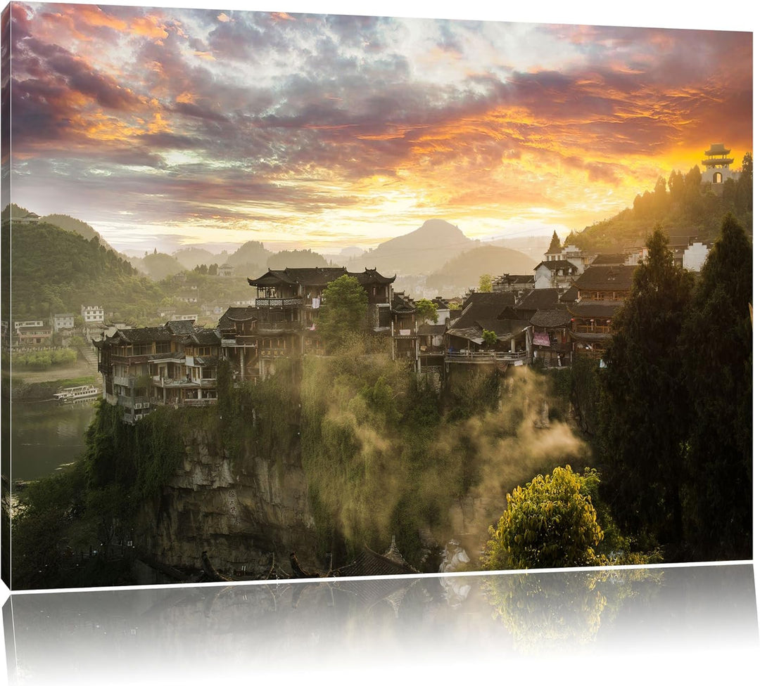 Pixxprint Gigantisches Dorf in China als Leinwandbild/Grösse: 100x70 cm/Wandbild/Kunstdruck/fertig b