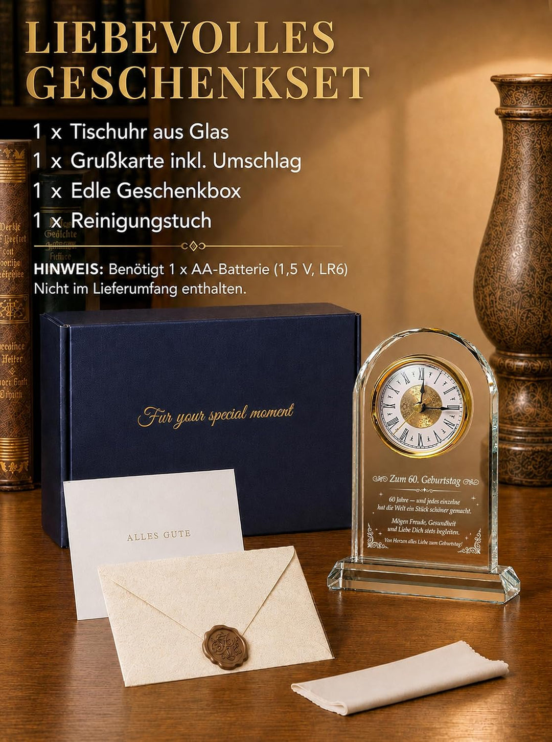 Geschenk 60. Geburtstag Frau &amp; Mann - Glas Tischuhr mit Gravur | Jahrgang 1966, Mutter Vater Oma Opa