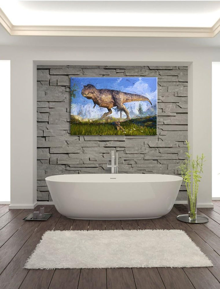 Pixxprint T-Rex Dinosaurier in der Natur Kunst Pinsel Effekt, Format: 100x70 auf Leinwand, 100x70