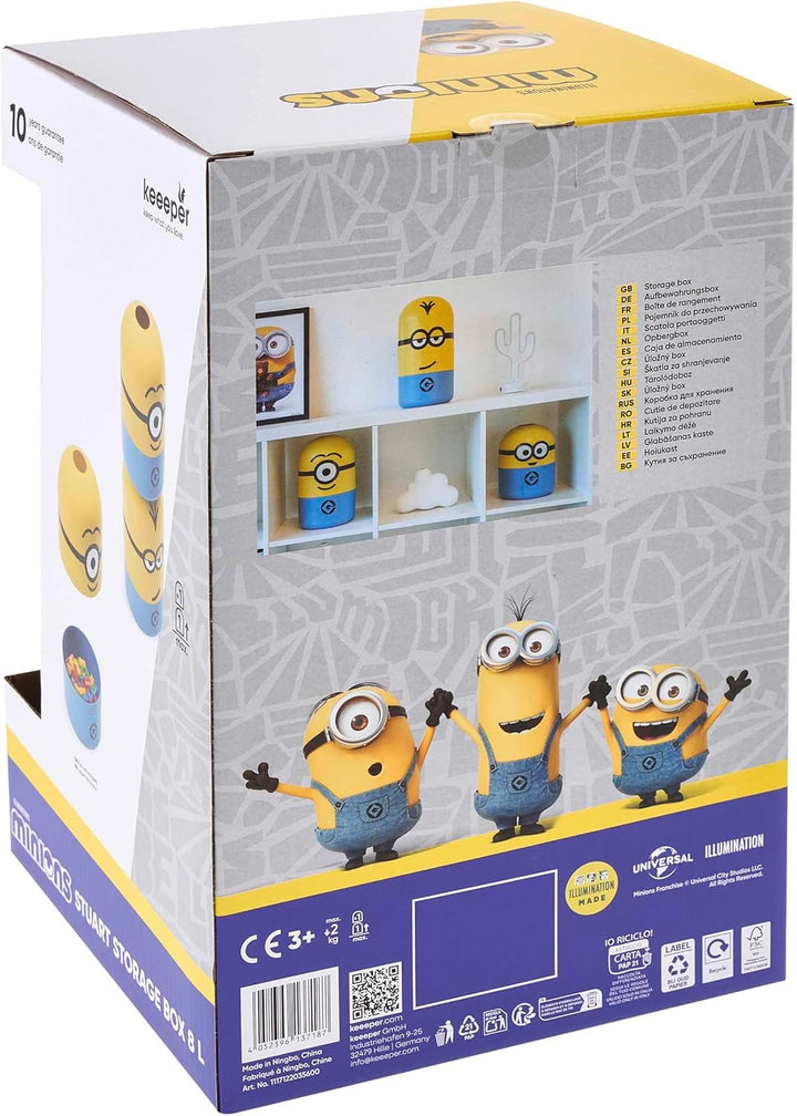 keeeper minions Aufbewahrungsbehälter Stuart, 20 x 20 x 31 cm, 8 l, Stapelbar und leicht zu öffnen,