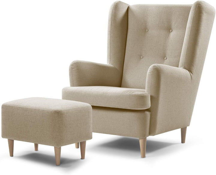 Traumnacht bequemer und moderner Fusshocker mit Holzfüssen in Beige, Öko-Tex zertifiziert, produzier