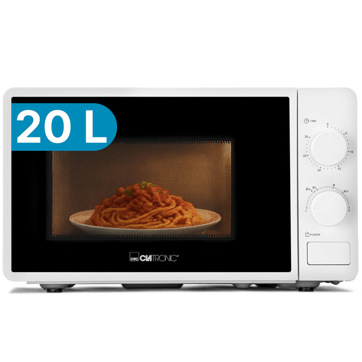 Clatronic® Mikrowelle | 700 Watt | 6 Stufen | 20 Liter Garraum | 360° Drehteller | Timer mit Endsign