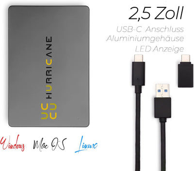 HURRICANE MD25C3 Externe Festplatte 500GB 2.5 Zoll USB C Mobile Speicherplatte für Fotos smart TV PC