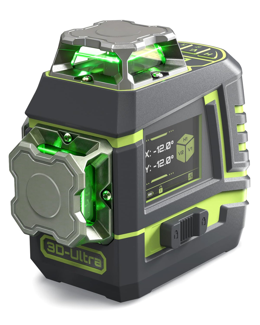 LASGOO 3D-Ultra 12 Linien Selbstnivellierender Kreuzlinienlaser 3x360° mit LCD-Display, Fernbedienun