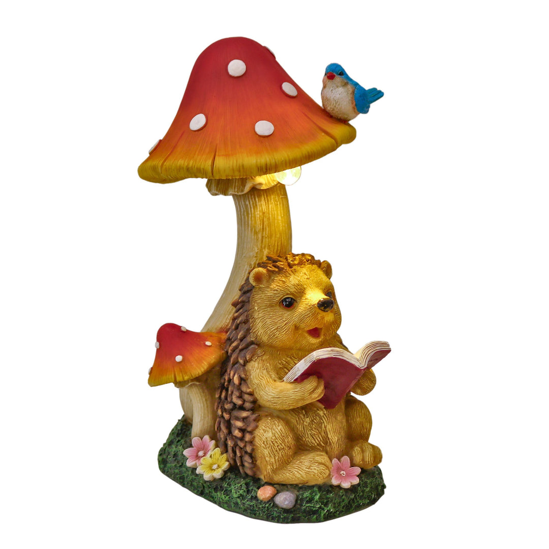 TERESA'S COLLECTIONS Gartendeko für Draussen Igel Gartenfigur mit Pilz Feengarten Figur Solar Garten