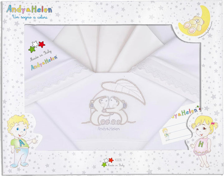 Andy&amp;Helen Bettwäsche-Set für Kinderbett/Kinderwagen, Bestickt, Spannbettlaken und Kissenbezug Pieno