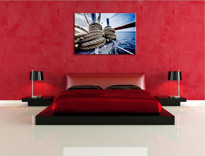 Tau Seile auf Boot abstrakt Format: 120x80 auf Leinwand, XXL riesige Bilder fertig gerahmt mit Keilr