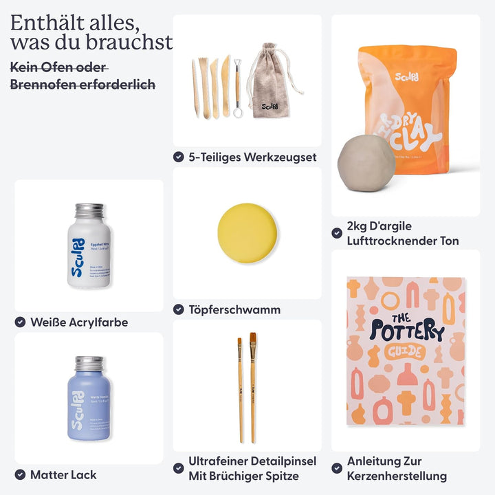 Sculpd Pottery Starter Kit – Komplettes lufttrockenes Ton-Einsteigerset für 2 Erwachsene: Enthält Bi