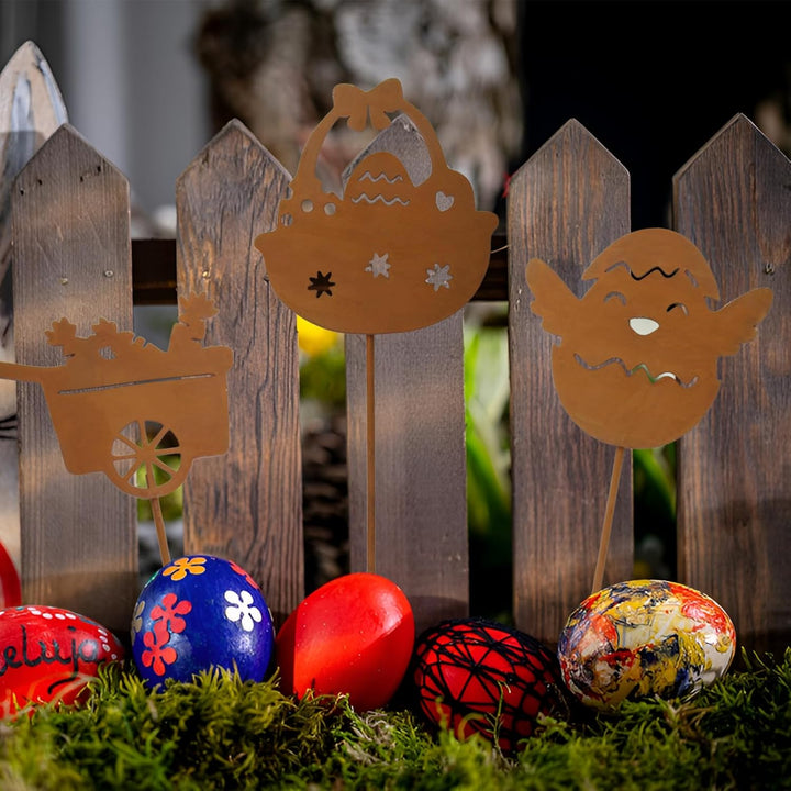 YUE QIN 10 Stück Gartenstecker Gartendeko Rost Osterdeko Garten Draussen Rostdeko Gartendeko Metall