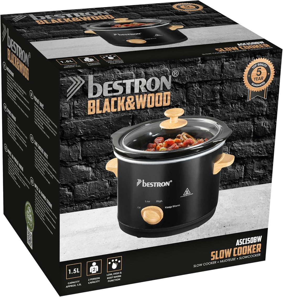 Bestron Slowcooker für 2 Personen, Schongarer mit Keramikpfanne & Glasdeckel, 3 Stufen-Thermostat, i