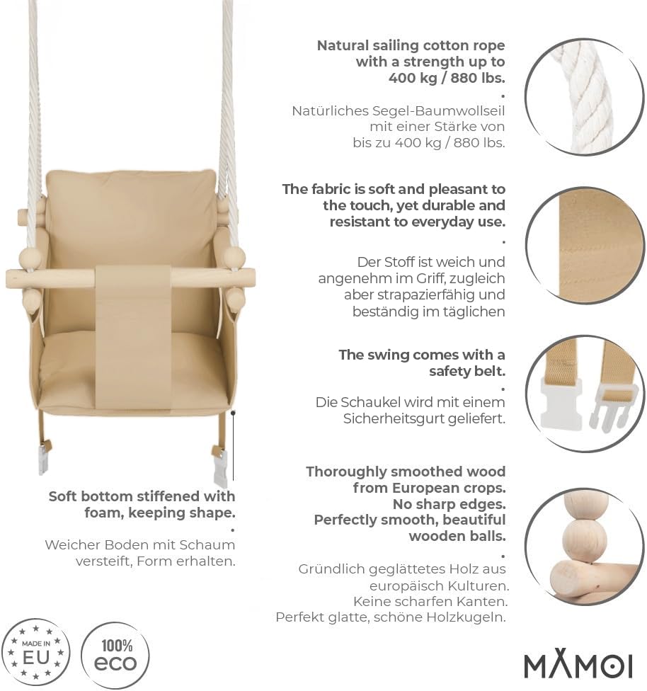 MAMOI® Schaukel, schaukel Indoor, Schaukel aus Holz, Holzschaukel, Schaukeln für türrahmen, Swing, S