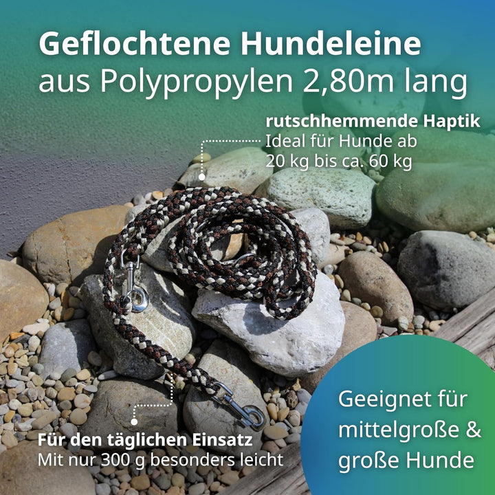 Geflochtene Hundeleine für grosse Hunde bis 60 kg | 4-Fach verstellbare Führleine | 2,80 m lang | Du