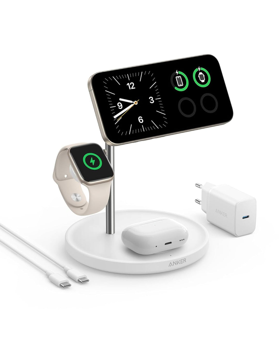 Anker MagGo 3-in-1 Kabellose Ladestation, 15W kabelloser Ladeständer, MagSafe-kompatibel, Qi2-zertif