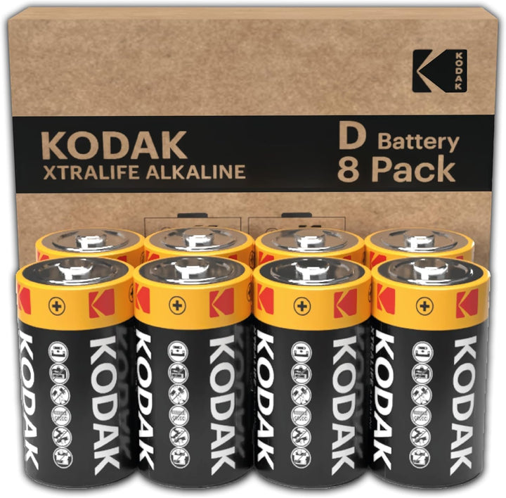 Kodak | D Zellen Batterien | 8 Stück | Einweg Alkalibatterie, LR20 | 1,5 V 8 Stück D, 8 Stück D