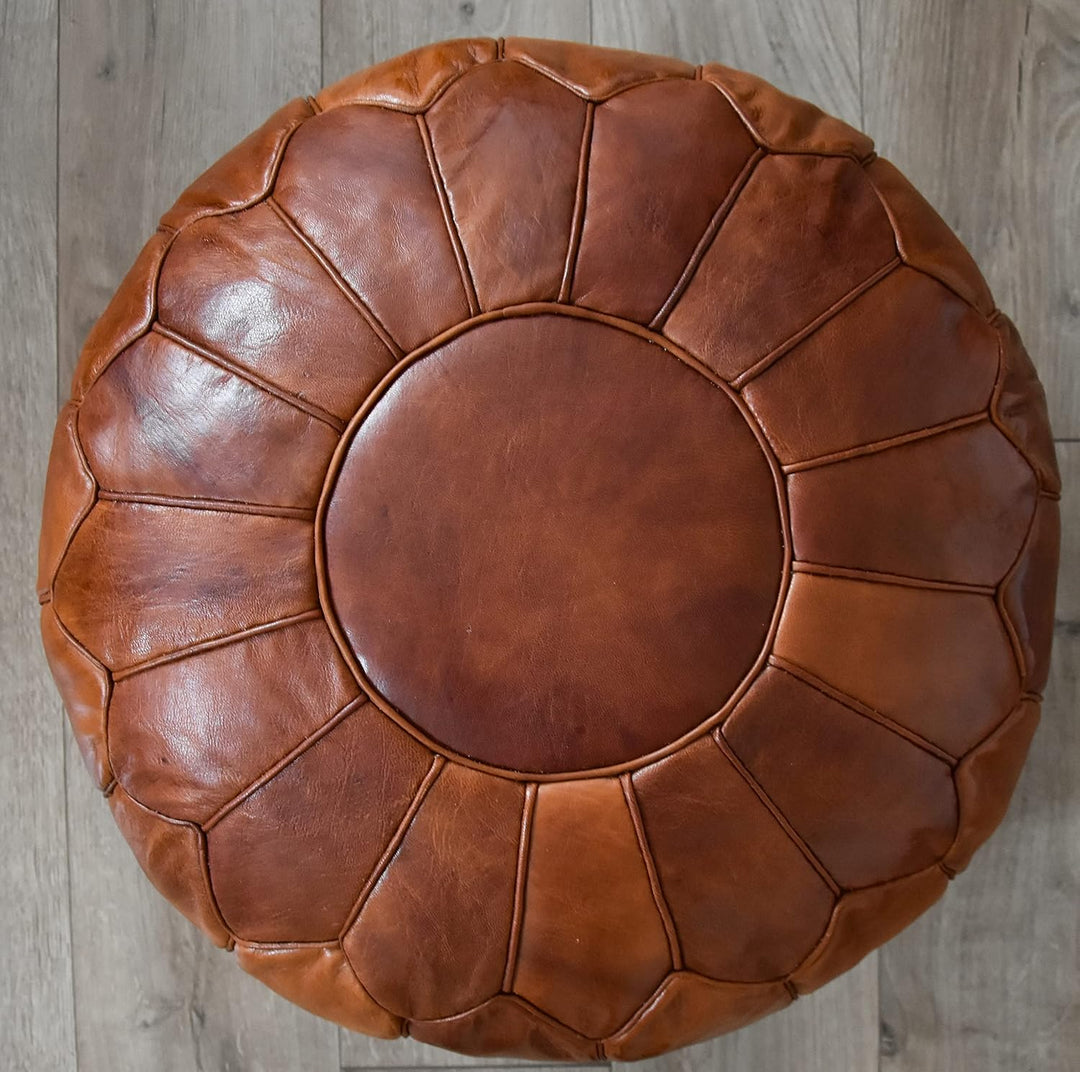 See the Good XL Echtleder Pouf - Handgefertigt - gefüllt geliefert - Ottoman Sitzsack Fusshocker Puf