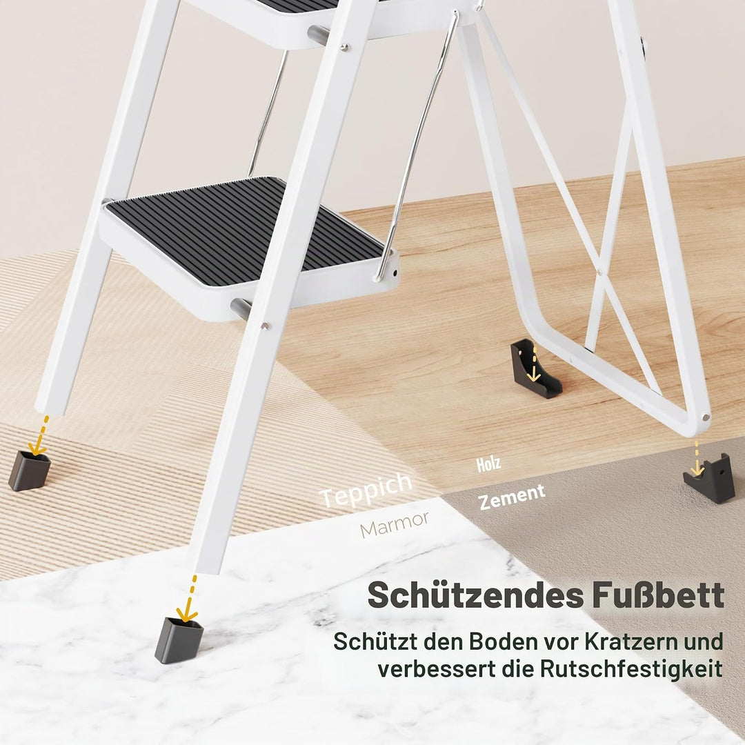 HBTower 3-Stufen-Leiter, Trittleiter mit Anti-Rutsch-Pedal, 20 cm breite Stufen, 150KGS Kapazität, P