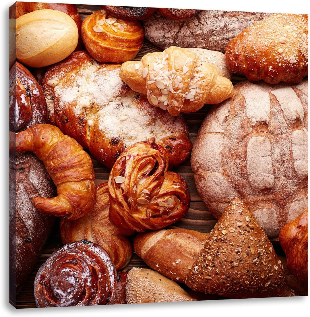 Pixxprint Bread and Buns, Format: 70x70 auf Leinwand, XXL riesige Bilder fertig gerahmt mit Keilrahm