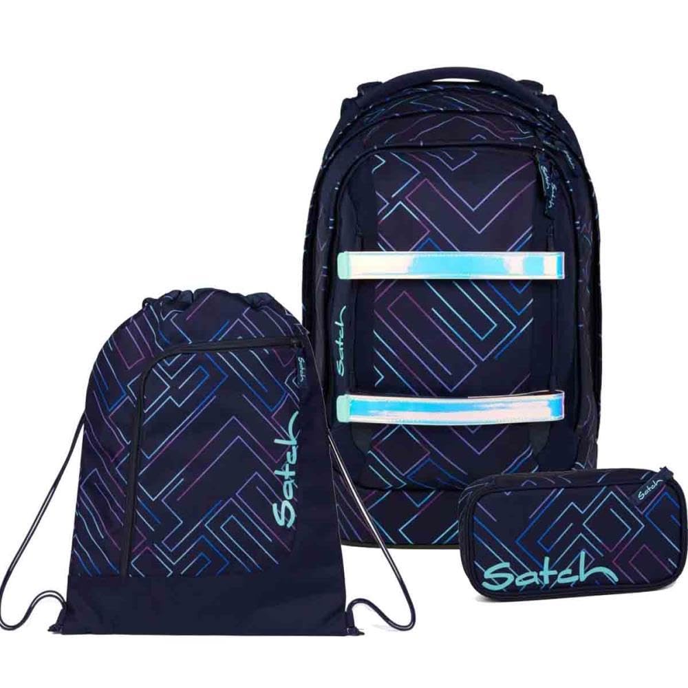 Satch Pack Schulrucksack Set 3tlg. inkl. Schlamperbox und Sportbeutel (Purple Laser), Purple Laser