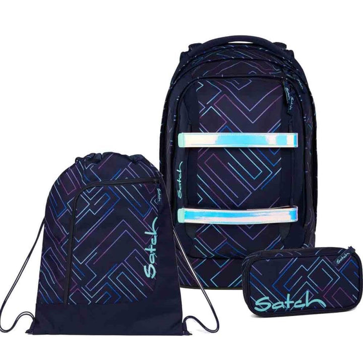 Satch Pack Schulrucksack Set 3tlg. inkl. Schlamperbox und Sportbeutel (Purple Laser), Purple Laser