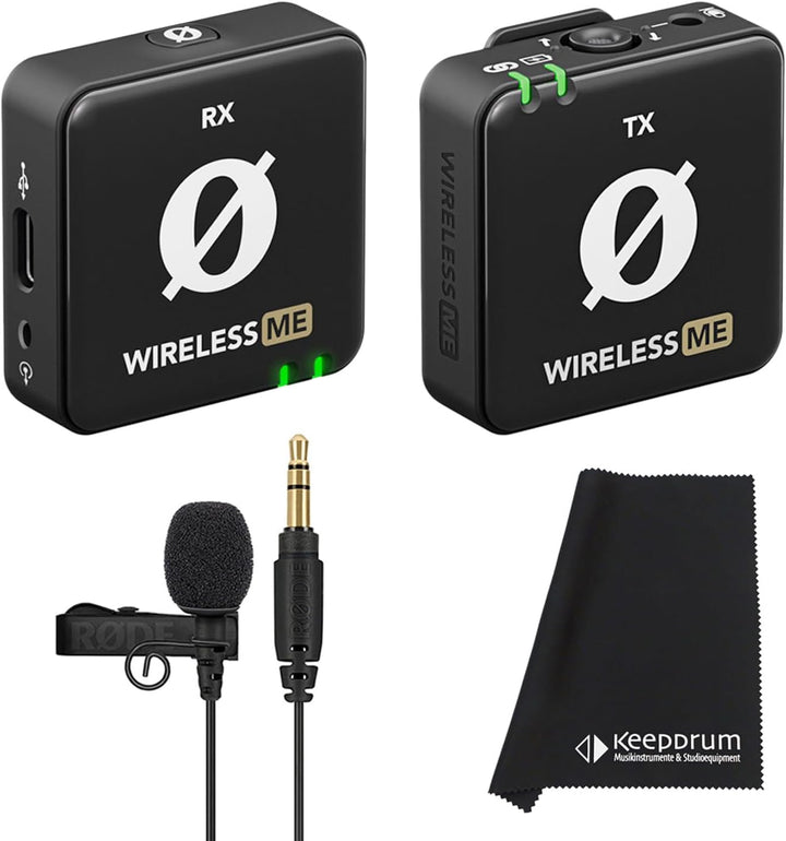 Rode Wireless ME Drahtlos Mikrofon-System + Lavalier GO Mikrofon + keepdrum Mikrofasertuch, WiME + L