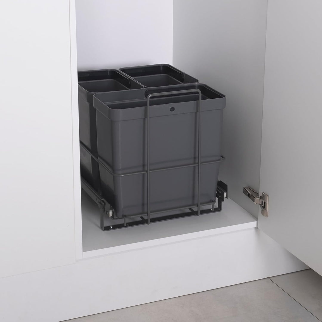 LM 64/3 Einbau Mülleimer ausziehbar mit 3 Abfalleimer (1x11L, 2x8L) Korbauszug anthrazit 32,8x43,3x3