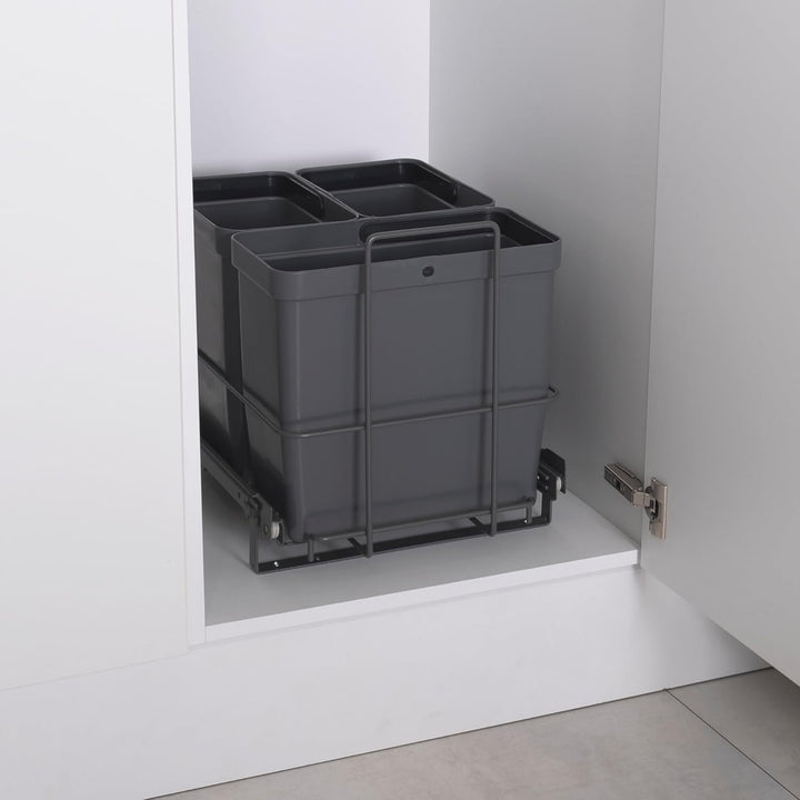 LM 64/3 Einbau Mülleimer ausziehbar mit 3 Abfalleimer (1x11L, 2x8L) Korbauszug anthrazit 32,8x43,3x3
