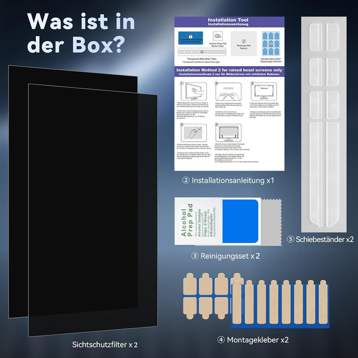2 Stück Computer Monitor Sichtschutzfilter 22 Zoll Seitenverhältnis 16:10, Anti Blaulicht Blendschut