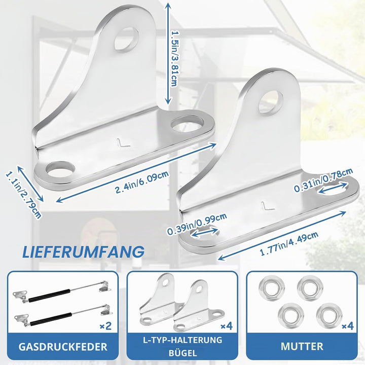 2 Stück Gasdruckdämpfer Anhänger, 50cm 450N L-Typ Hydraulische Gasdruckfeder Schwerlast Gasdruckfede