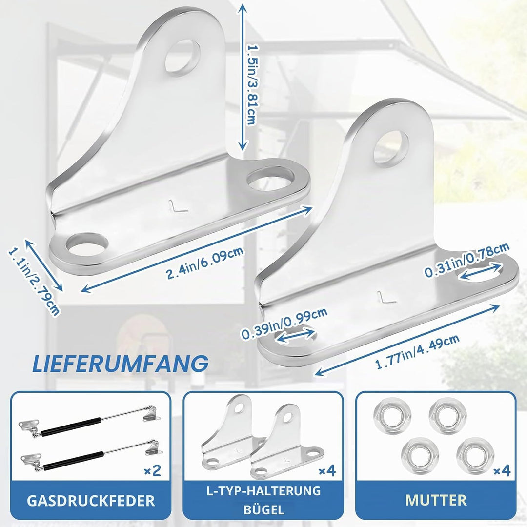 2 Stück Gasdruckdämpfer Anhänger, 50cm 300N L-Typ Hydraulische Gasdruckfeder Schwerlast Gasdruckfede