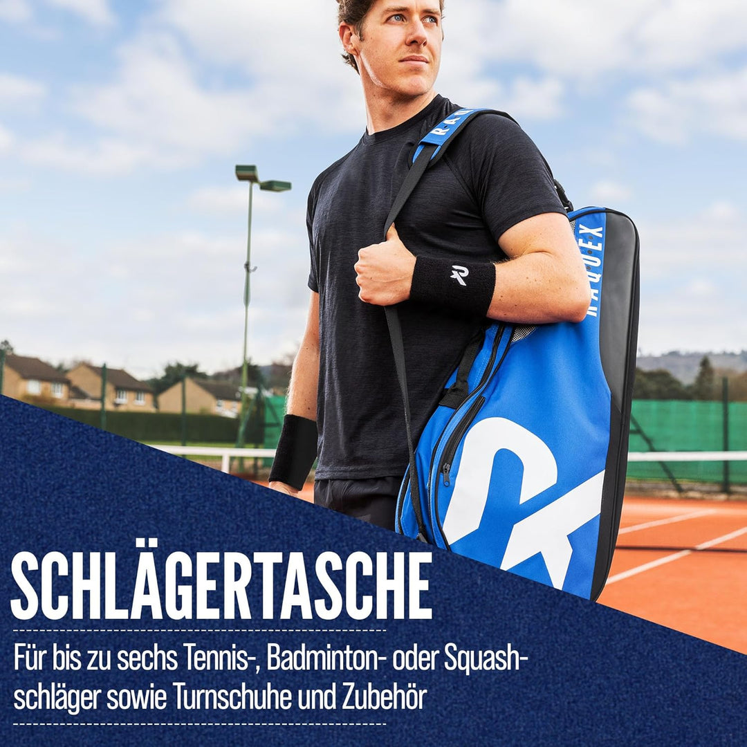 Raquex Schlägertasche für Tennis-, Badminton- und Squashschläger. Tennistasche für bis zu 6 Schläger