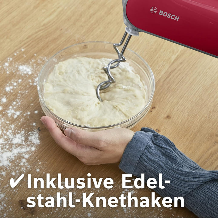 Bosch Handrührer Styline MFQ40303, 2 Rührbesen, 2 Edelstahl-Knethaken, spülmaschinengeeignet, 5 Stuf