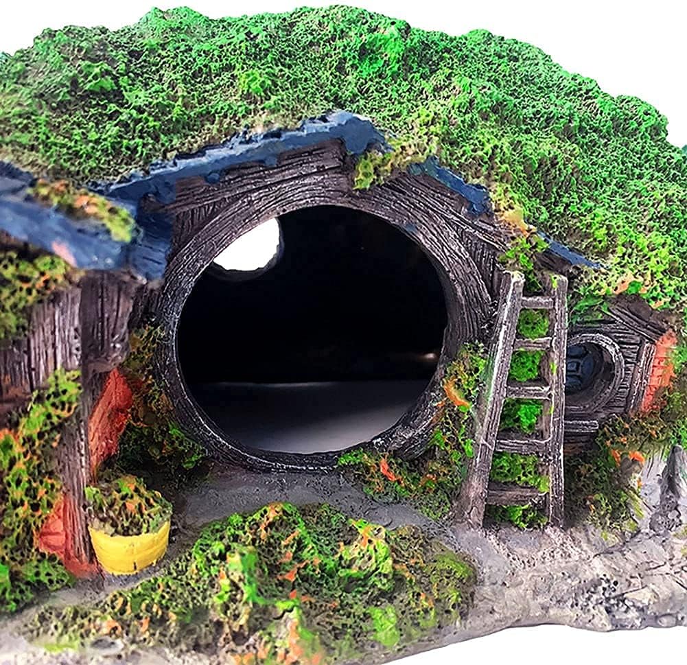 OMEM Hobbit-Haus,Aquarium Dekoration Höhle,für Fisch Tank,NatüRlicher Lebensraum Ornament für Aquari