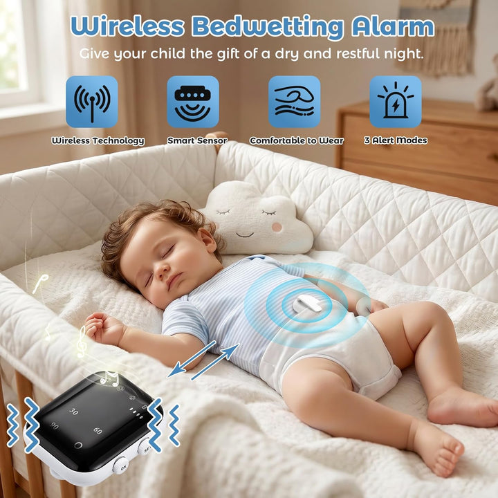 Wireless Bettwetting Alarm für Jungen und Mädchen, USB-C Wiederaufladbare Bettnässer Alarm mit 3 Eri