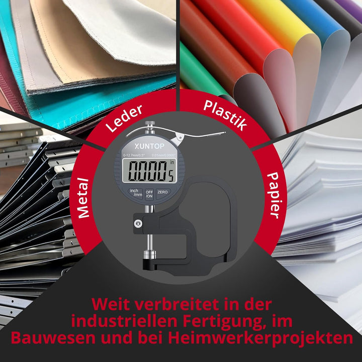 XUNTOP Digitales Dickenmessgerät Messbereich 0-12.7mm Elektronischer Mikrometer Zoll/metrisch elektr
