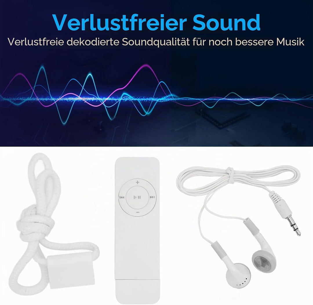 GOWENIC MP3 Player, 64 GB, Weiss, Musikplayer mit integriertem 180 mAh unterstützt Audiobücher und H