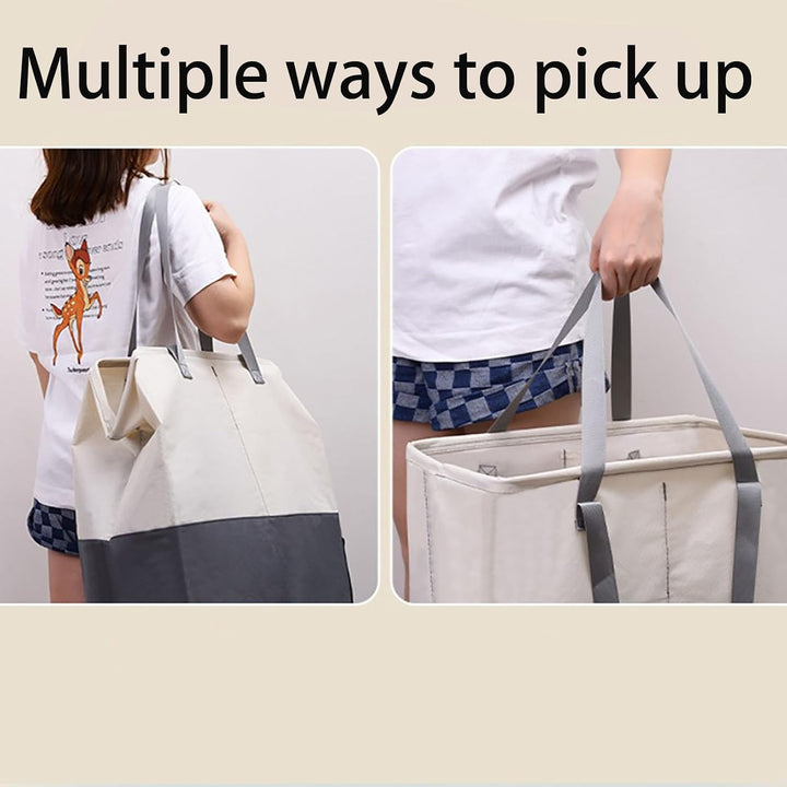 88L Faltbarer Wäschekorb mit 2 Fächern, Rechteckiger Wäschesammler mit Griffen für Schlafzimmer, Bad