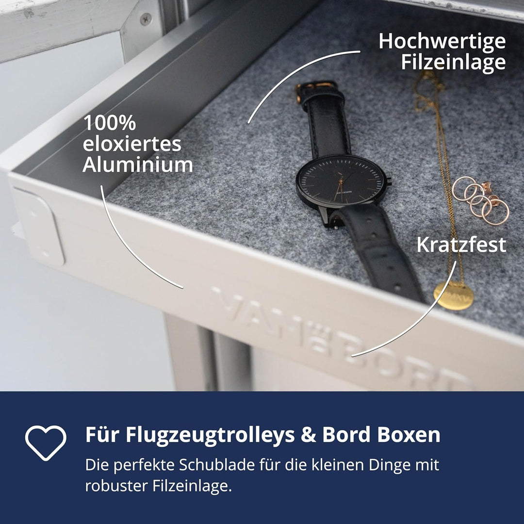 VanDeBord Einschub Aluminium Flach, Schublade, Schubkasten, Drawer, Zubehör für Flugzeugtrolleys, Ai
