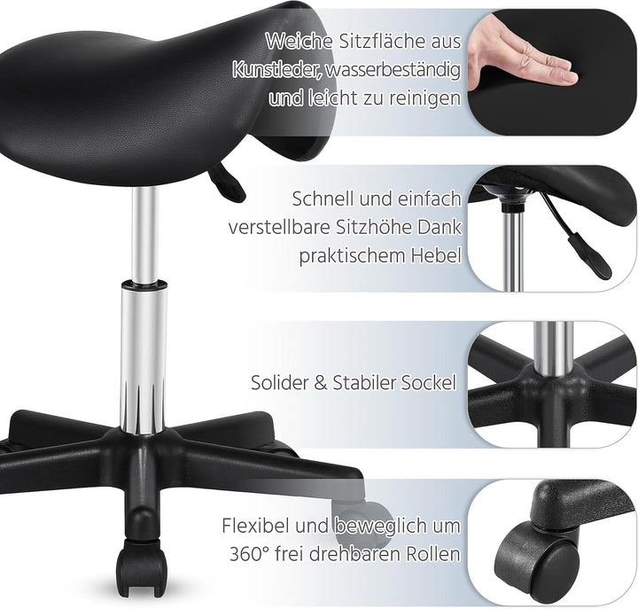 Yaheetech Sattelhocker Rollhocker Drehhocker Praxishocker Arbeitshocker Bürohocker Hocker mit höhenv