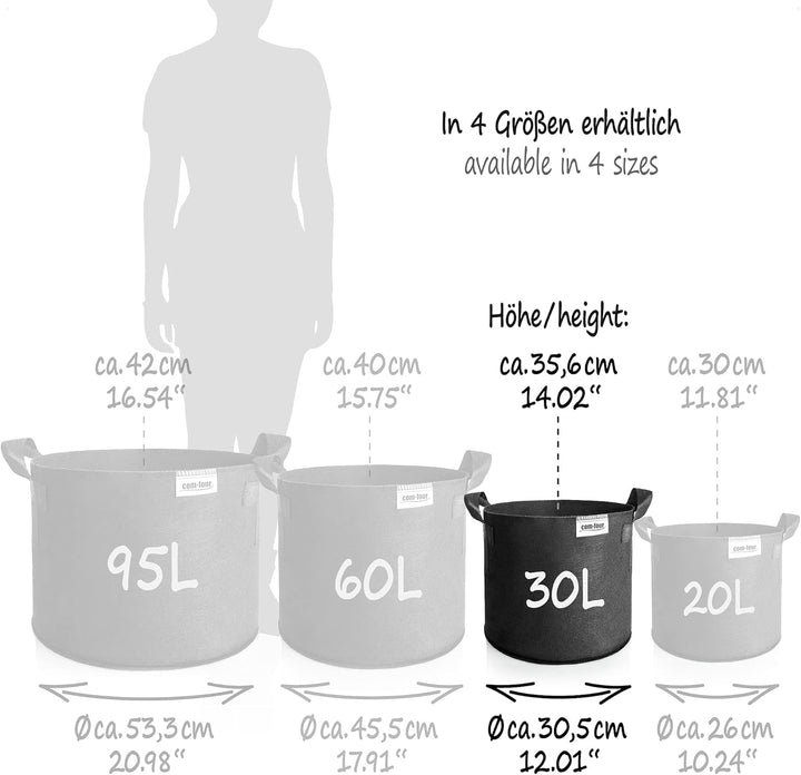 com-four® 5X Pflanzsack je 30 L für Kartoffeln - Tomaten-Kübel mit Griffen - Pflanztasche - Pflanzto