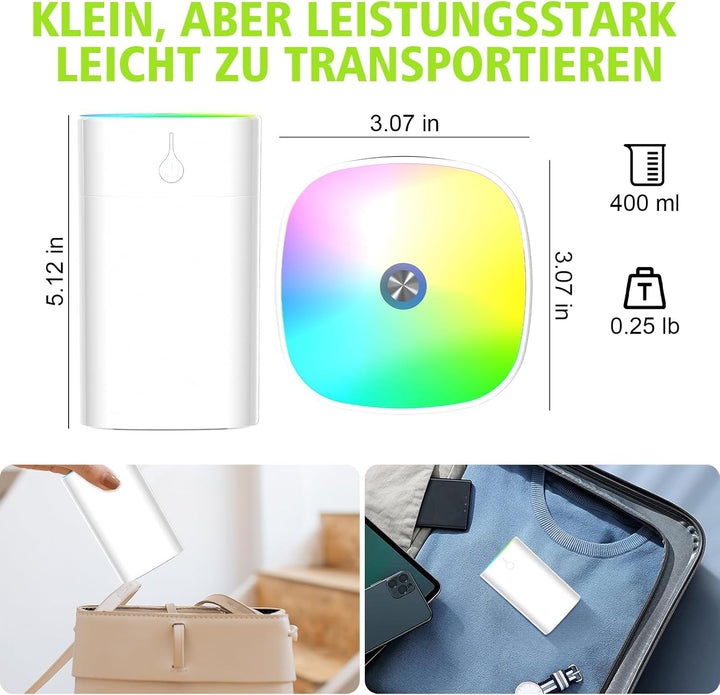 Tragbare Mini-Luftbefeuchter für Schlafzimmer, 400 ml Aromadiffusor für zu Hause, persönlicher Tisch