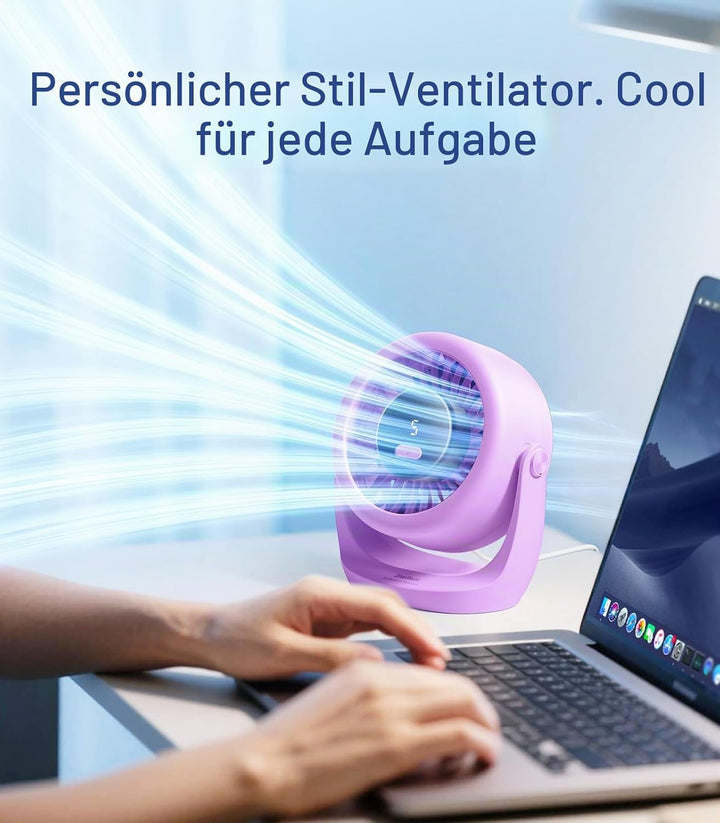 Diveblues USB Turbo Tischventilator, Ultra-Leiser Mini Ventilator, Leistungsstarker Wind, LED-Displa