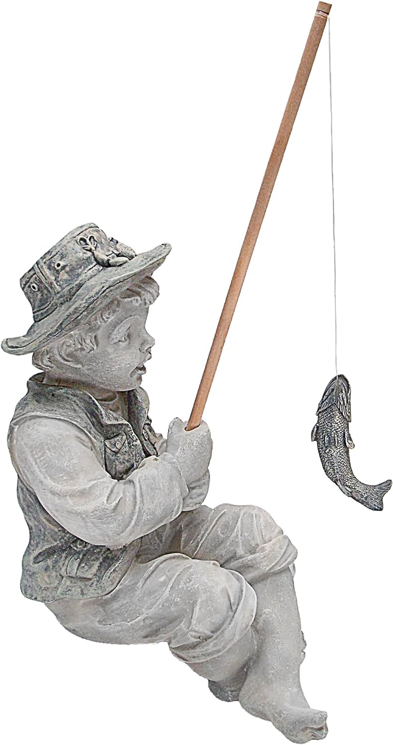 Design Toscano Junge Frederic mit Angel Figur, Masse: 38 x 24 x 17 cm, Frederic