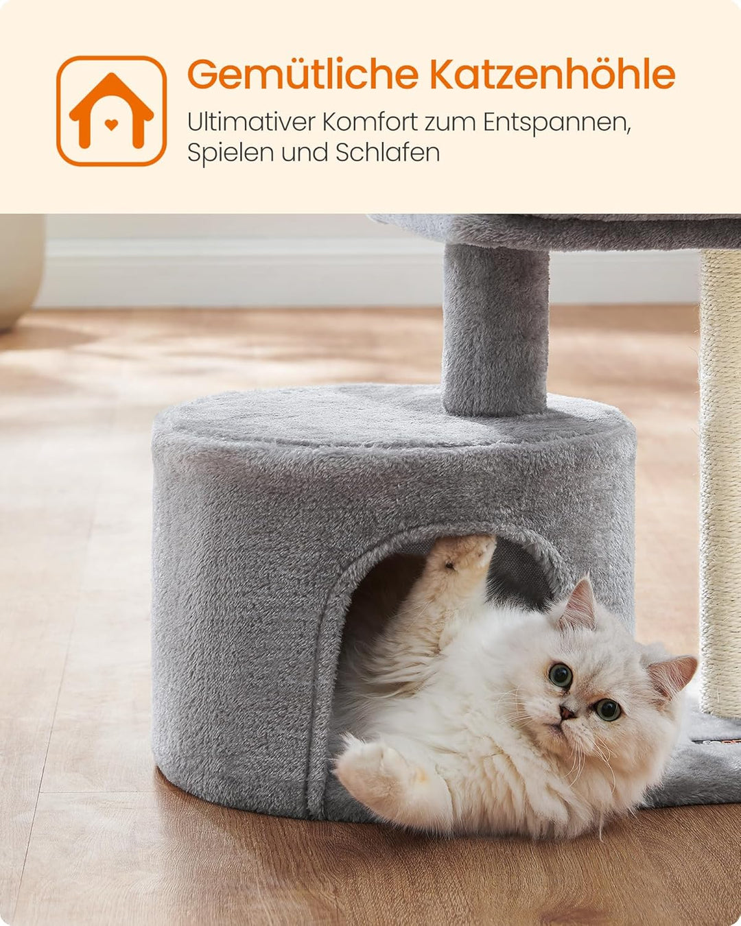 Feandrea Kratzbaum klein, Katzenbaum mit Sisalstamm, Katzenkratzbaum mit gepolsterter Plattforme, fü