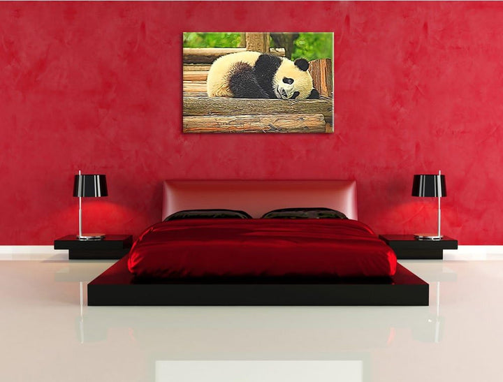 süsser kleiner Pandabär NewArt Format: 100x70 cm auf Leinwand, XXL riesige Bilder fertig gerahmt mit