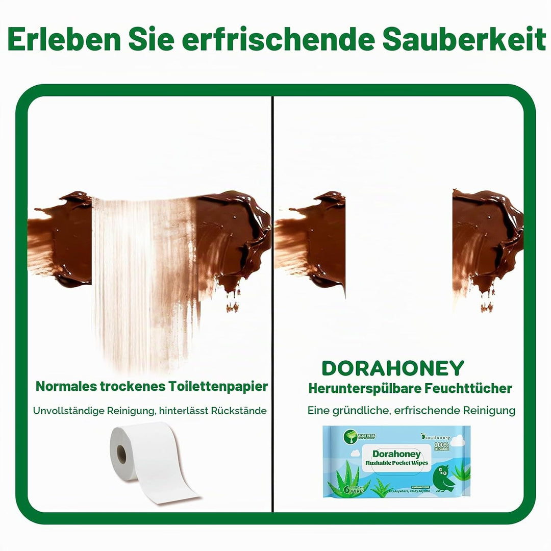 Mini Feuchttücher Reisegrösse, Feuchtes Toilettenpapier spülbar mit Aloe Vera, unparfümiert, 99% Was