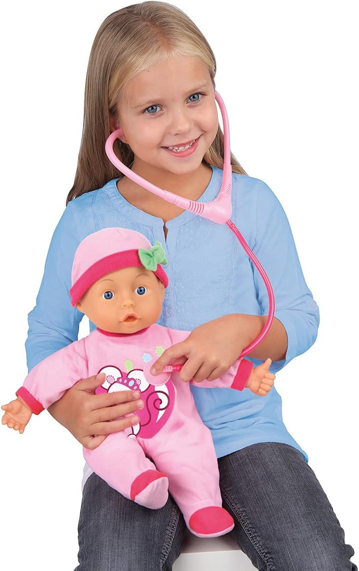 Bayer Design 93378AA Doktorpuppe, mit Babylauten, sprechend, Fläschchen, Arzt-Spiel-Set, Rollenspiel