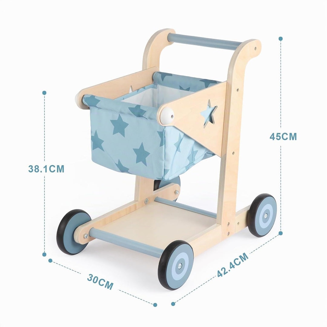 Asweets 2-in-1 Lauflernwagen Holz, Puppenwagen zum Schieben und Ziehen, Baby Walker, Kleinkindspielz