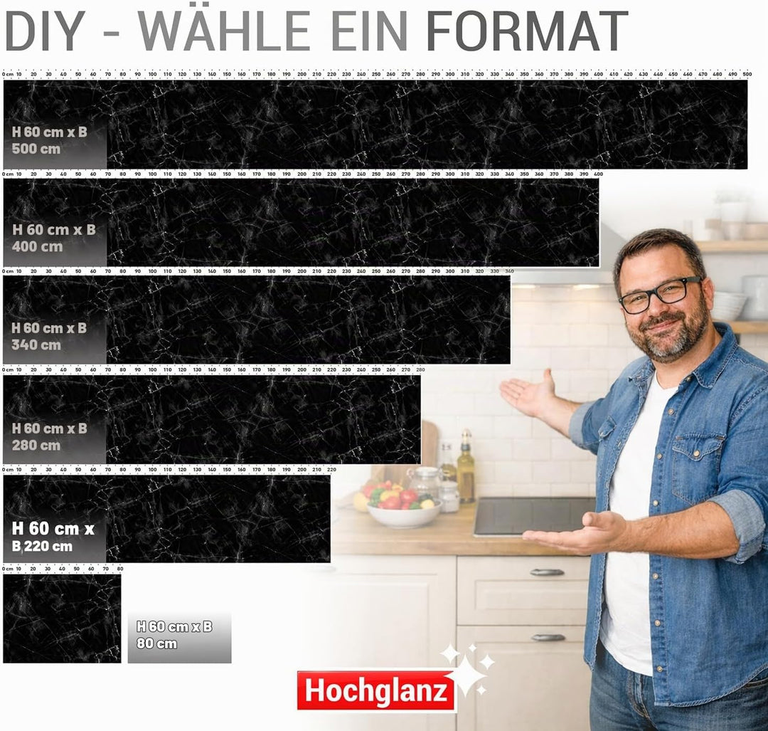 StickerProfis Küchenrückwand selbstklebend Glasoptik - MARMOR Black - 1.8mm, Versteift, alle Untergr